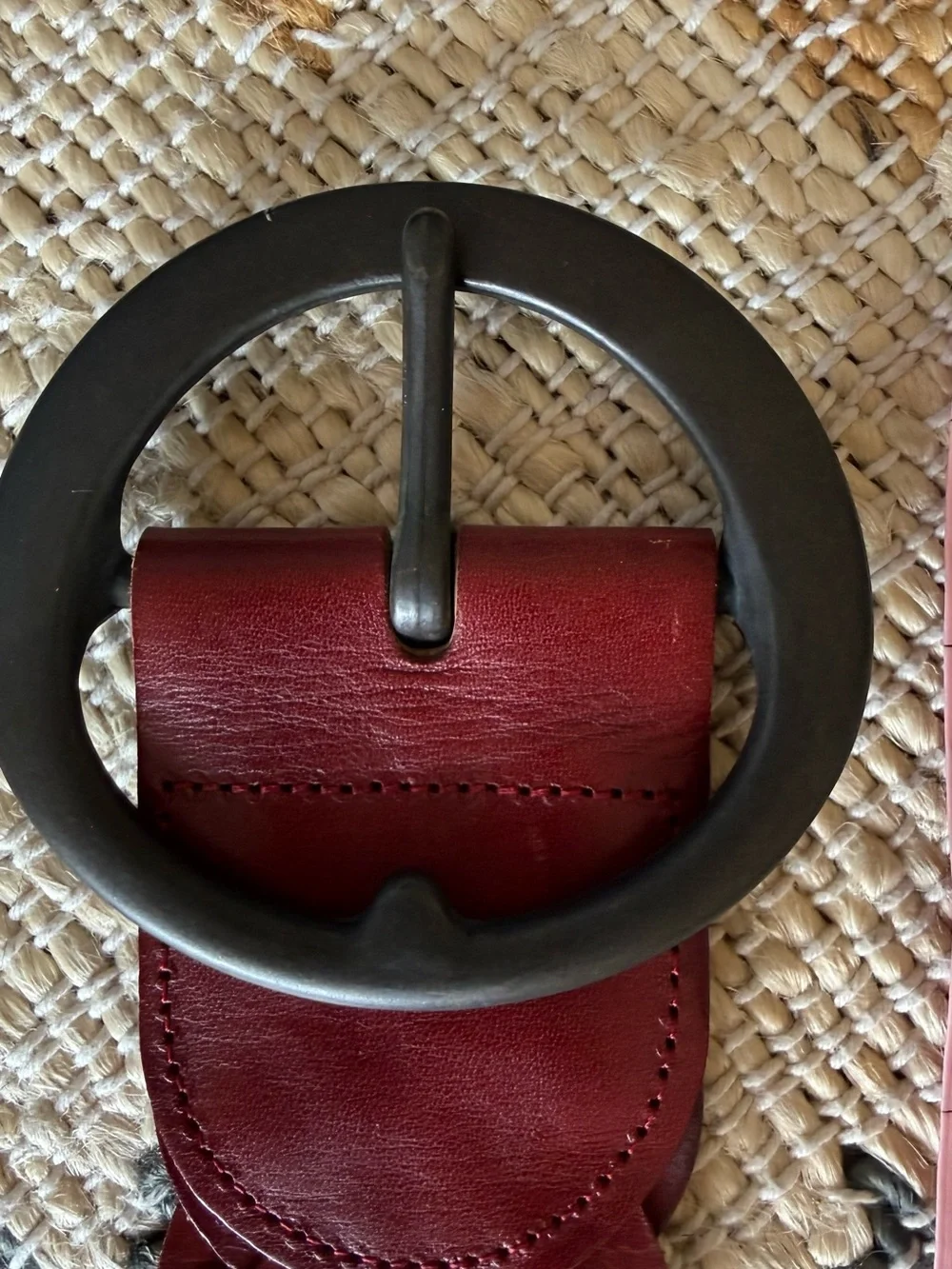 Linea Pelle Vintage Red Wine Woven Leather Wide Statement Designer Luxury Belt